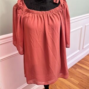 She + Sky Coral Off-Shoulder Blouse